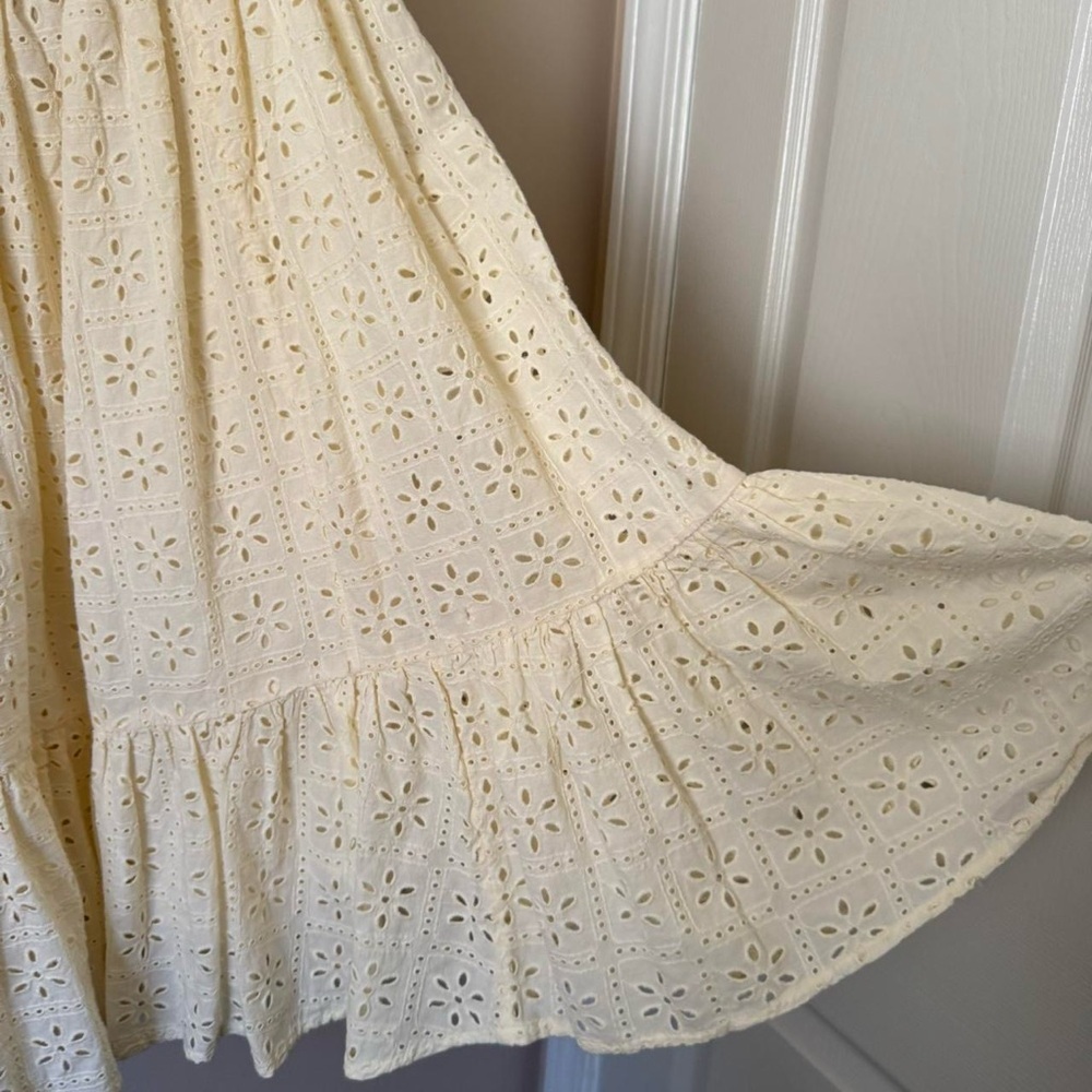 Urban Outfitters NWT Mini Dress Eyelet Coquette Cream Ruffle - Picture 2 of 7